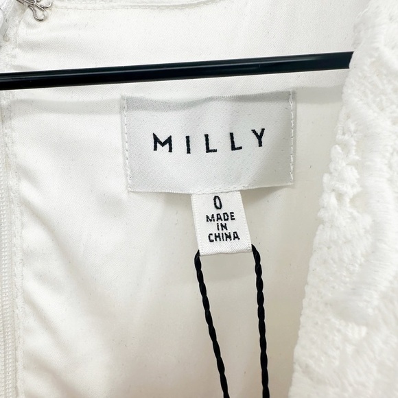 NEW Milly Atalie 3D Floral Lace Dress V-Neck Puff Sleeve in White Women's 0 - Picture 7 of 11